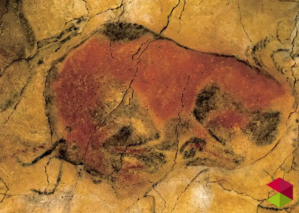 El famoso bisonte de pintura rupestre en la Cueva de Altamira