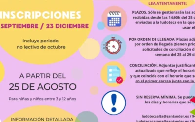 Santander abre el lunes 25 la inscripción para las ludotecas del periodo septiembre – diciembre