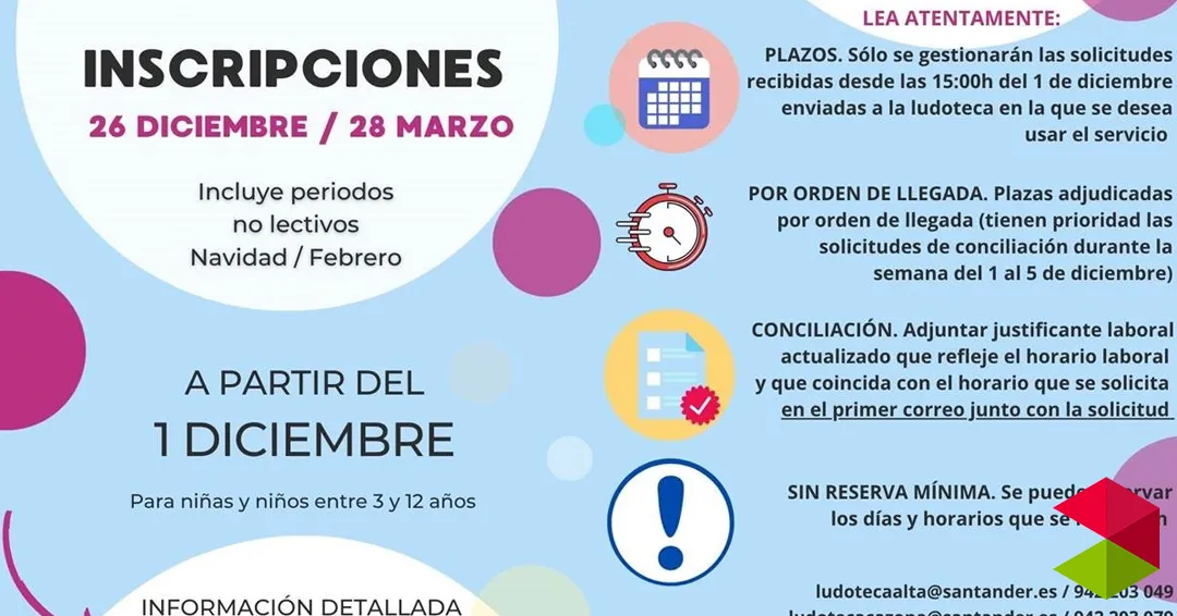 La inscripción para las actividades del primer trimestre de las ludotecas se abre el lunes